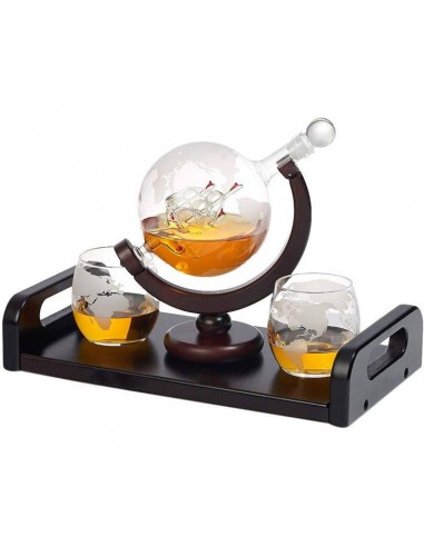 Carafe à whisky Gravé Globe avec 2 verres à whisky sur Rich sur le site 