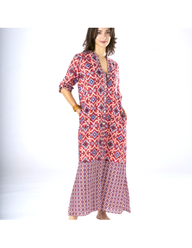 Caftan Long Incas rouge soldes